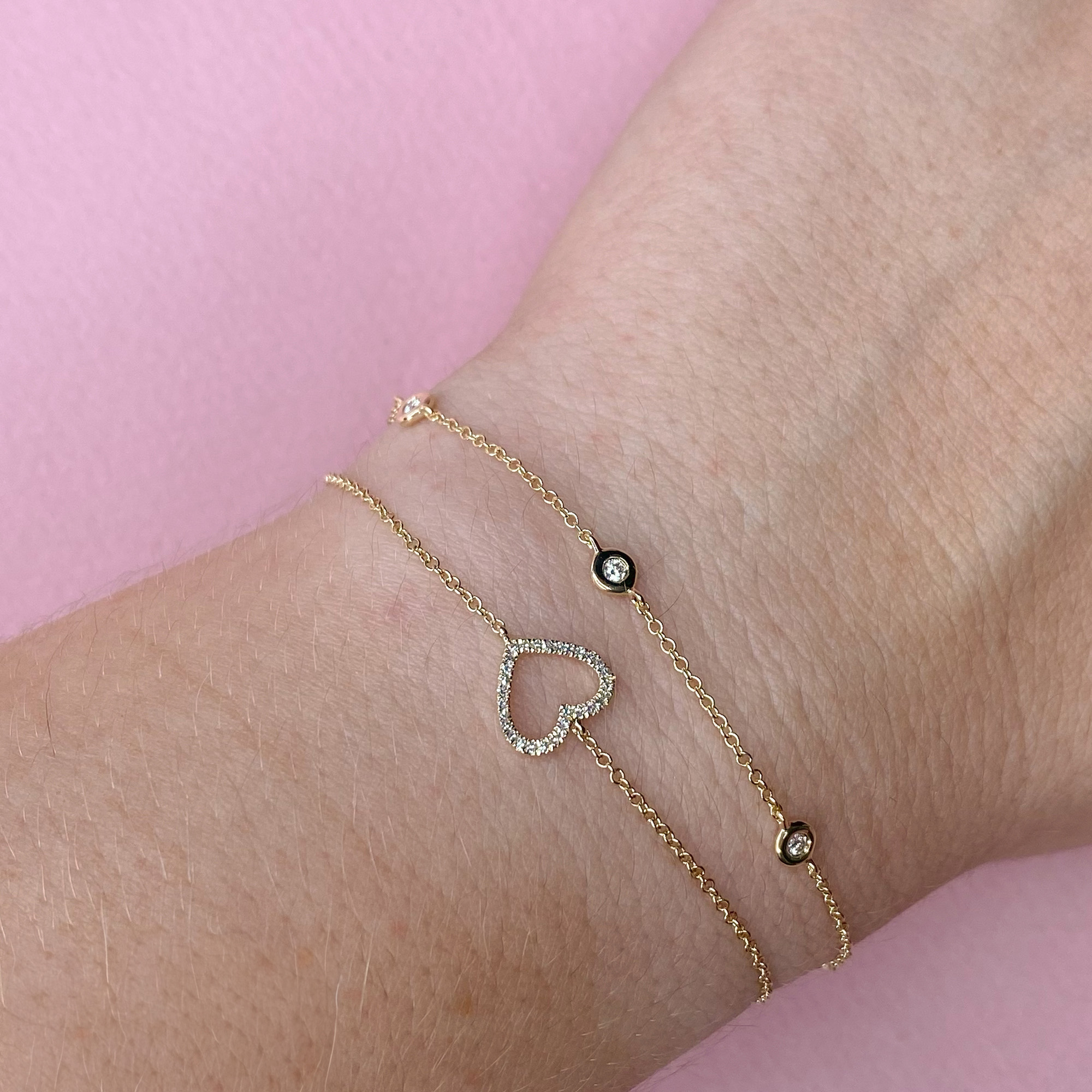 Shy Creation Yellow Gold and Diamond Pavé Heart Bracelet